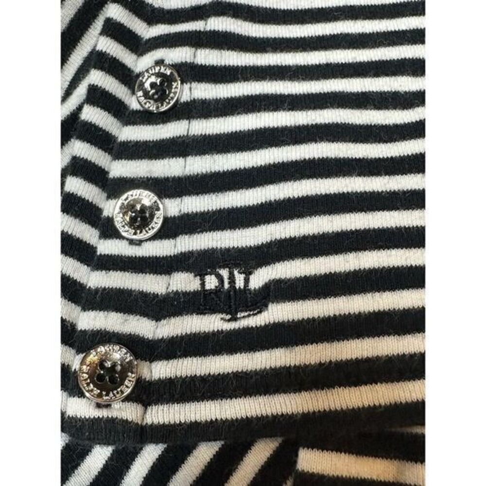 Ralph Lauren Black White Stripe Short Sleeve Button Accent T-shirt Large Women's - Picture 3 of 7